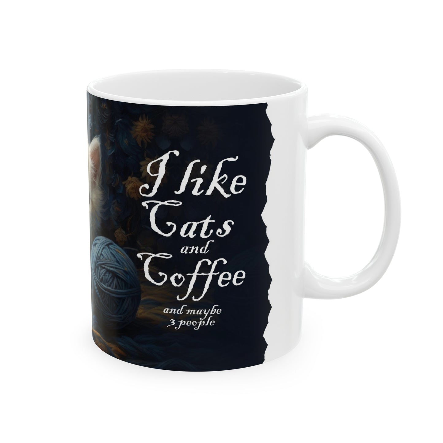 "I like Cats and Coffee and maybe 3 people" mug