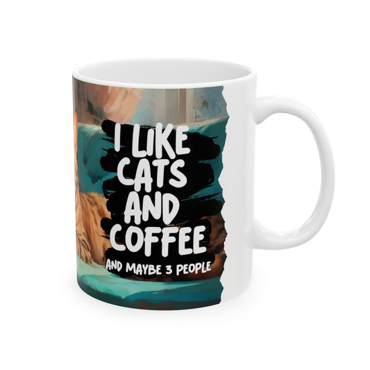 "I like Cats and Coffee and maybe 3 people" mug