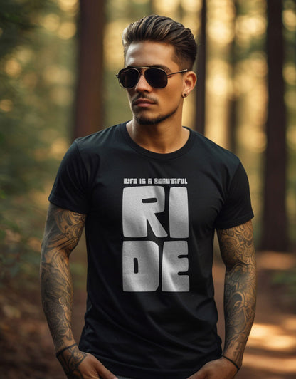 "Life is a beautiful ride" T-shirt – a perfect ode to the joy and freedom of biking.